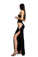 "Solene" Black Asymmetrical Dress
