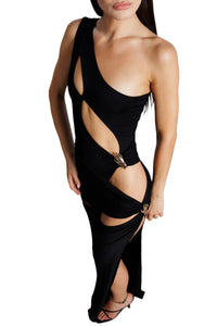 "Solene" Black Asymmetrical Dress