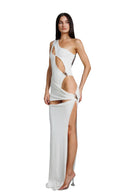 "Solene" White Asymmetrical Dress
