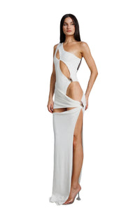 "Solene" White Asymmetrical Dress