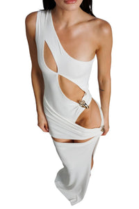 "Solene" White Asymmetrical Dress