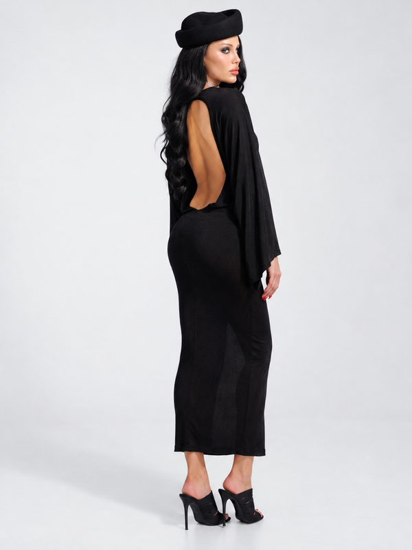 Chaos Black Open Back Midi Dress