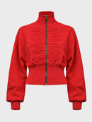 "Love" Distressed Cropped Zip-Up Jacket