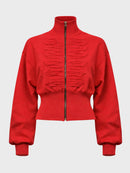 "Love" Distressed Cropped Zip-Up Jacket