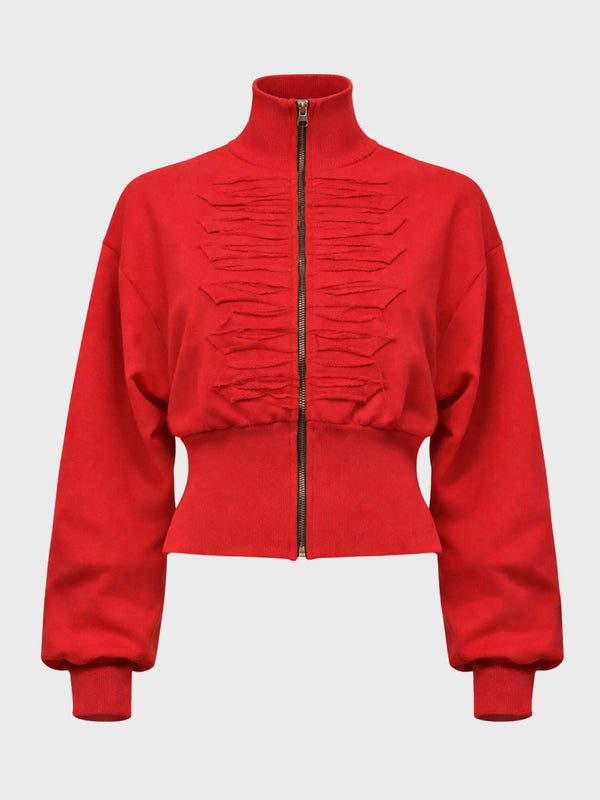 "Love" Distressed Cropped Zip-Up Jacket