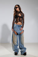 "Dreams" Cutout Washed Jeans
