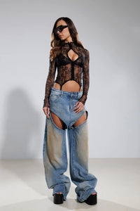 "Dreams" Cutout Washed Jeans