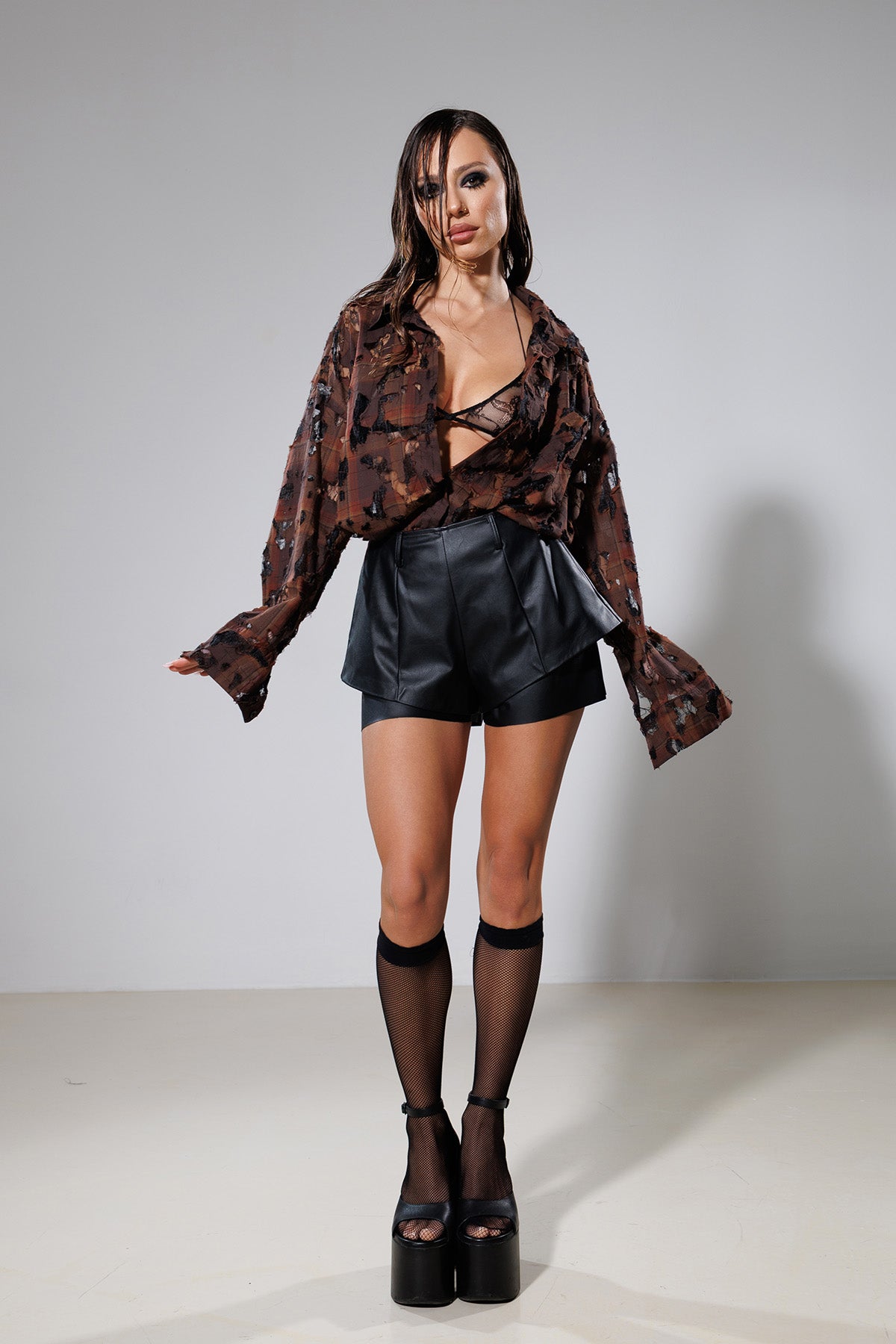 "Shadow" Layered Leather Shorts