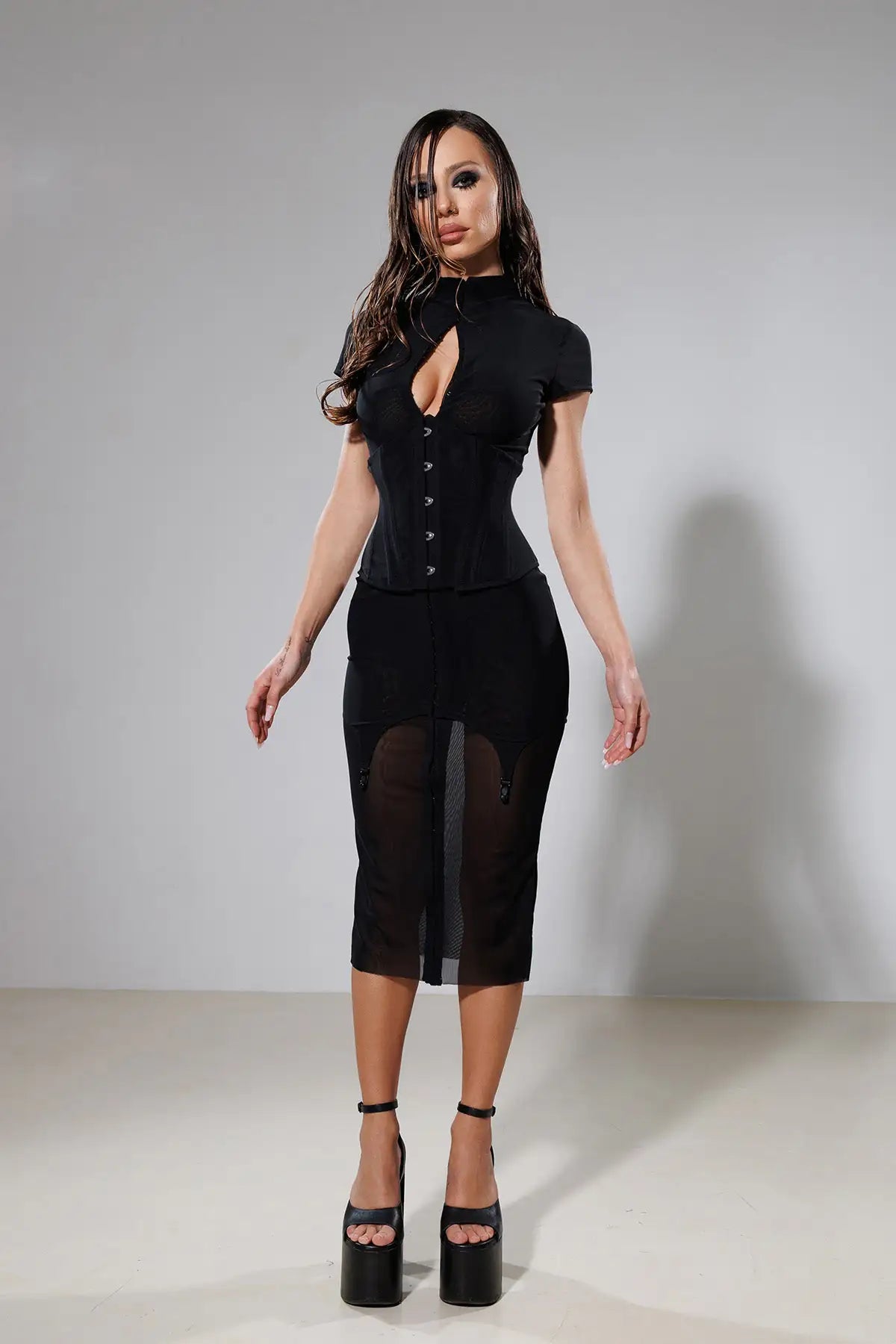 "Nightfall" Midi Dress with Corset