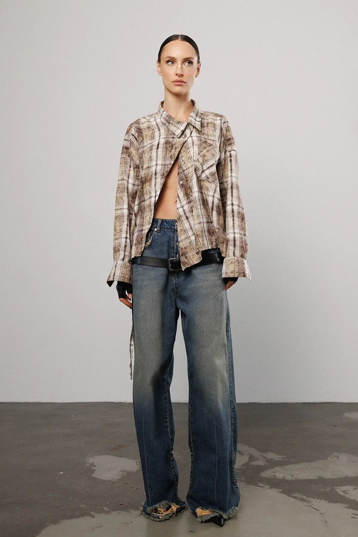 "Contour" Asymmetric Plaid Shirt