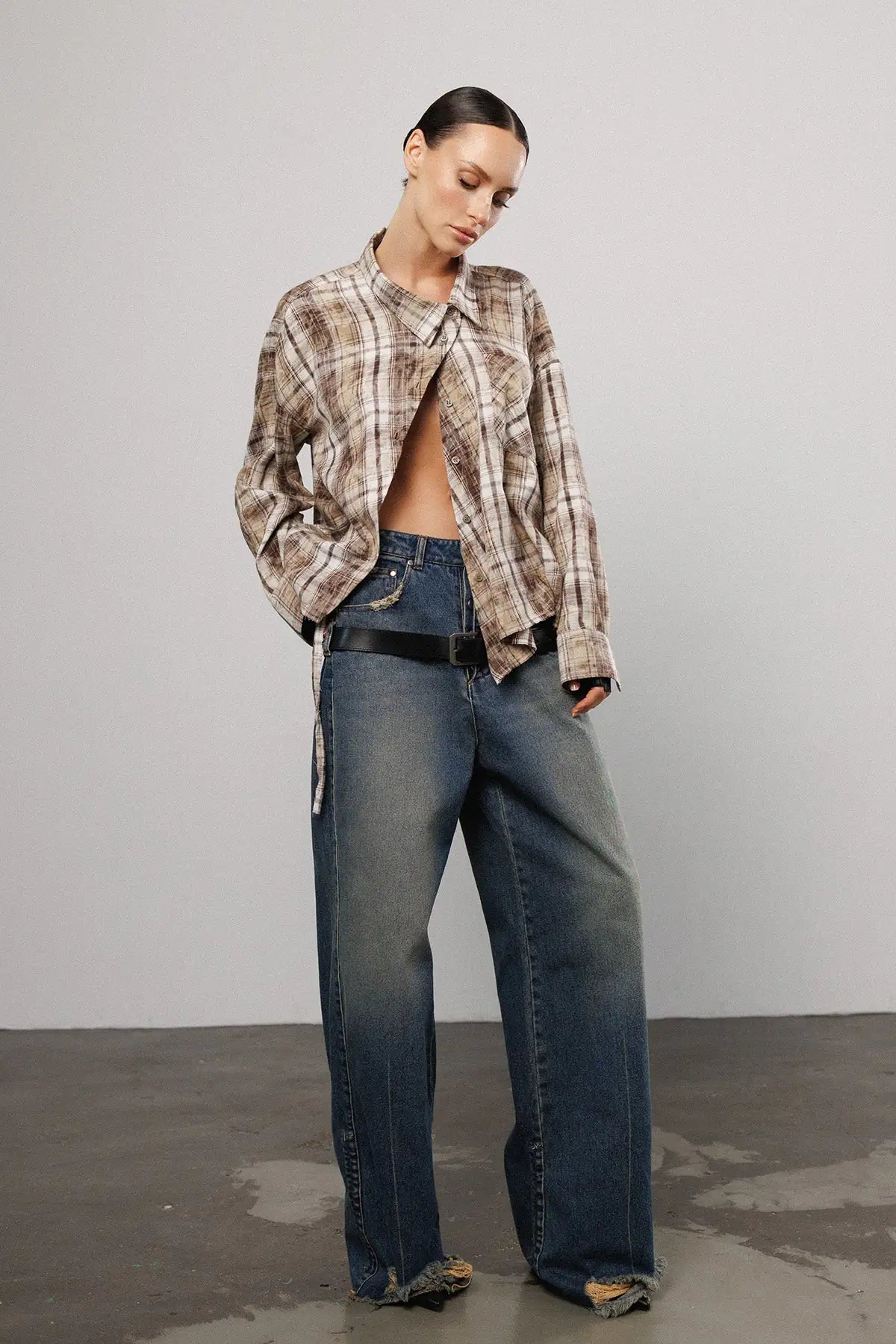 "Contour" Asymmetric Plaid Shirt
