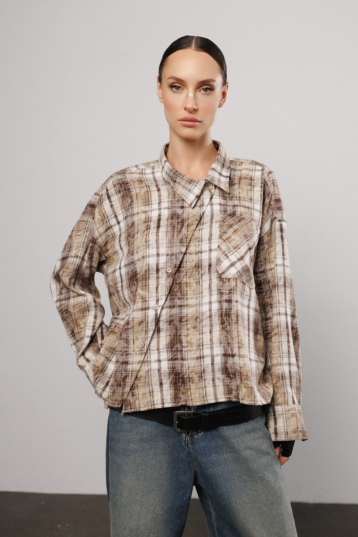 "Contour" Asymmetric Plaid Shirt