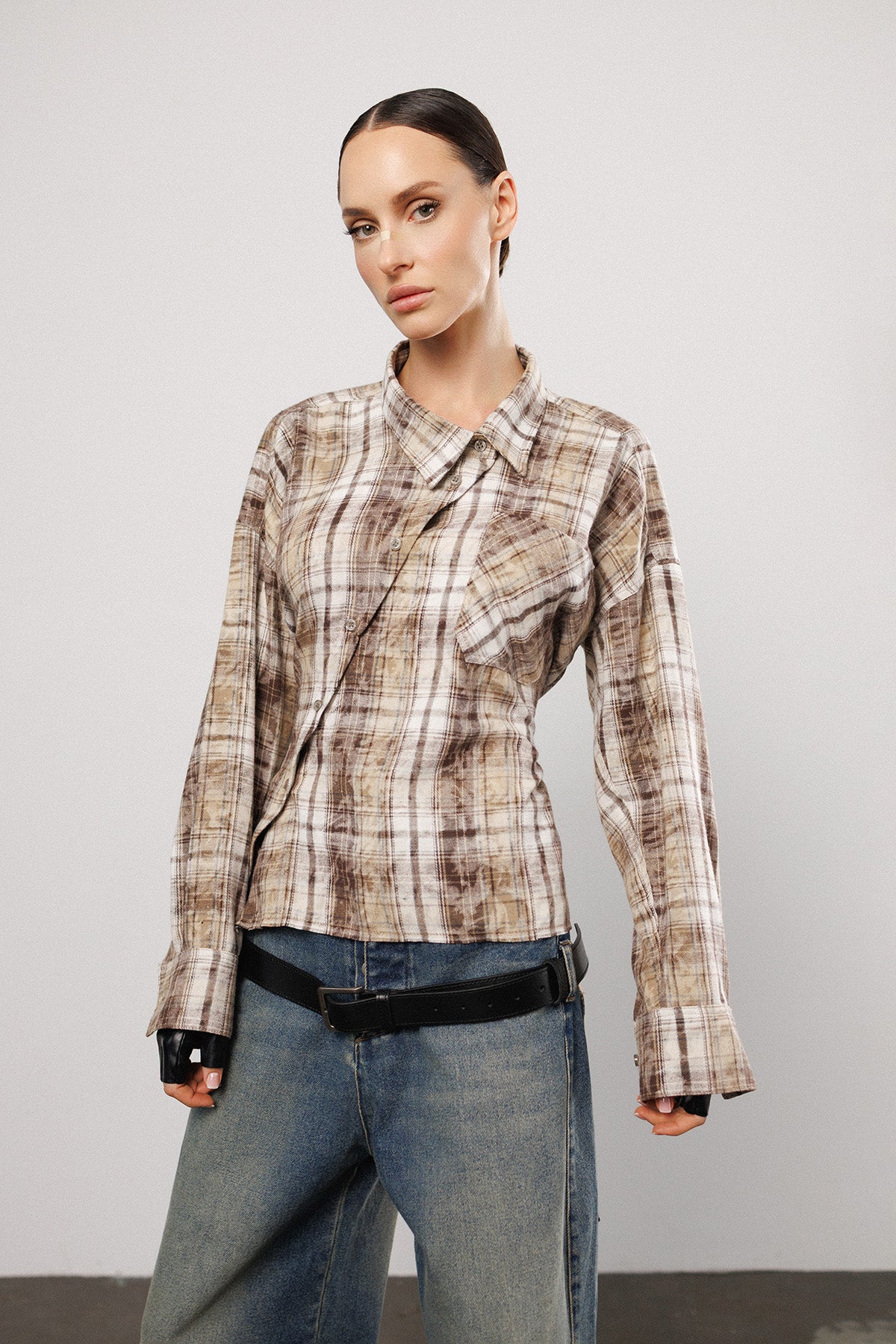 "Contour" Asymmetric Plaid Shirt