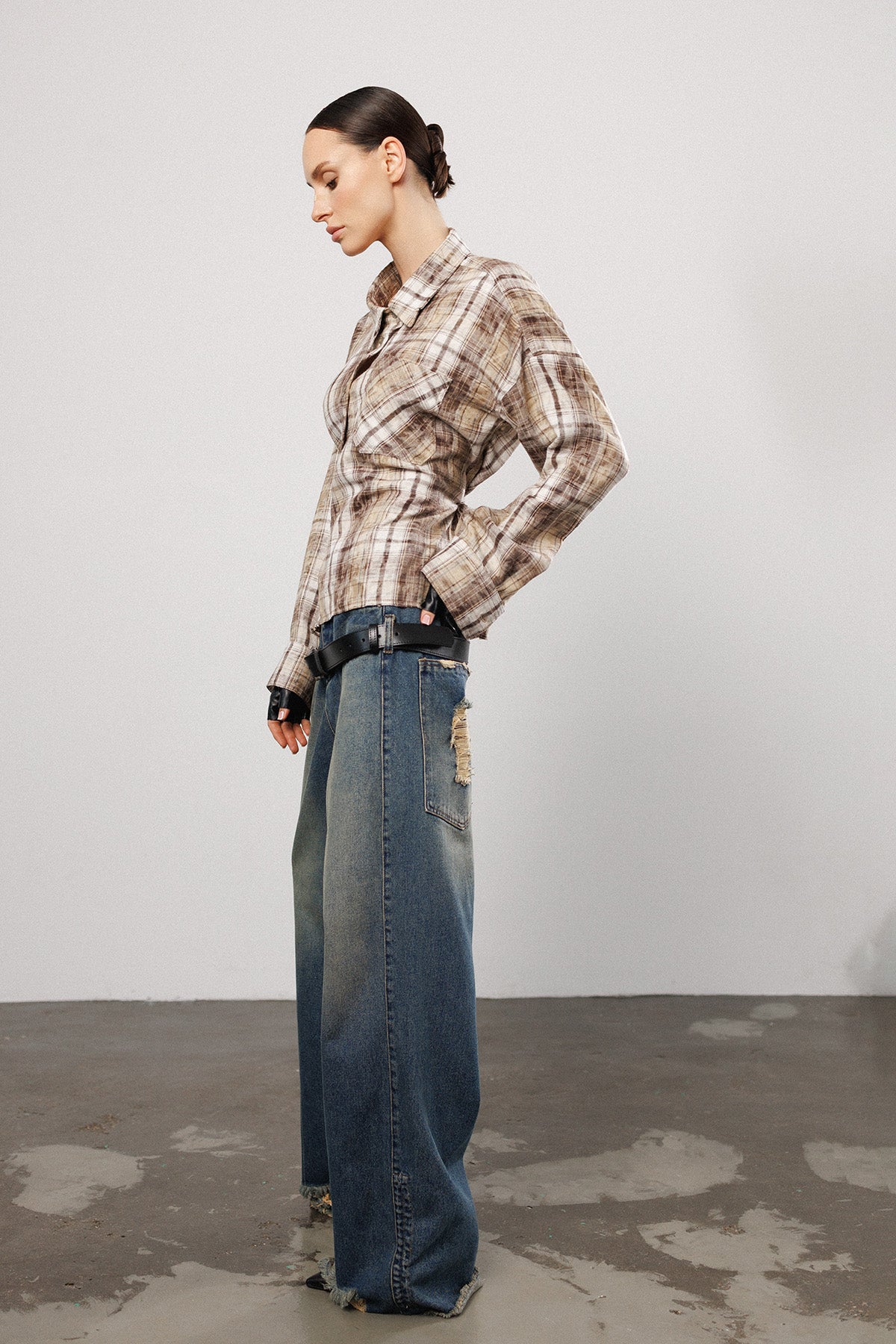 "Contour" Asymmetric Plaid Shirt