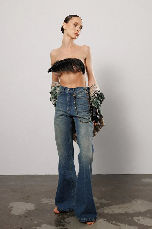 "Line" Zipper Flared Jeans