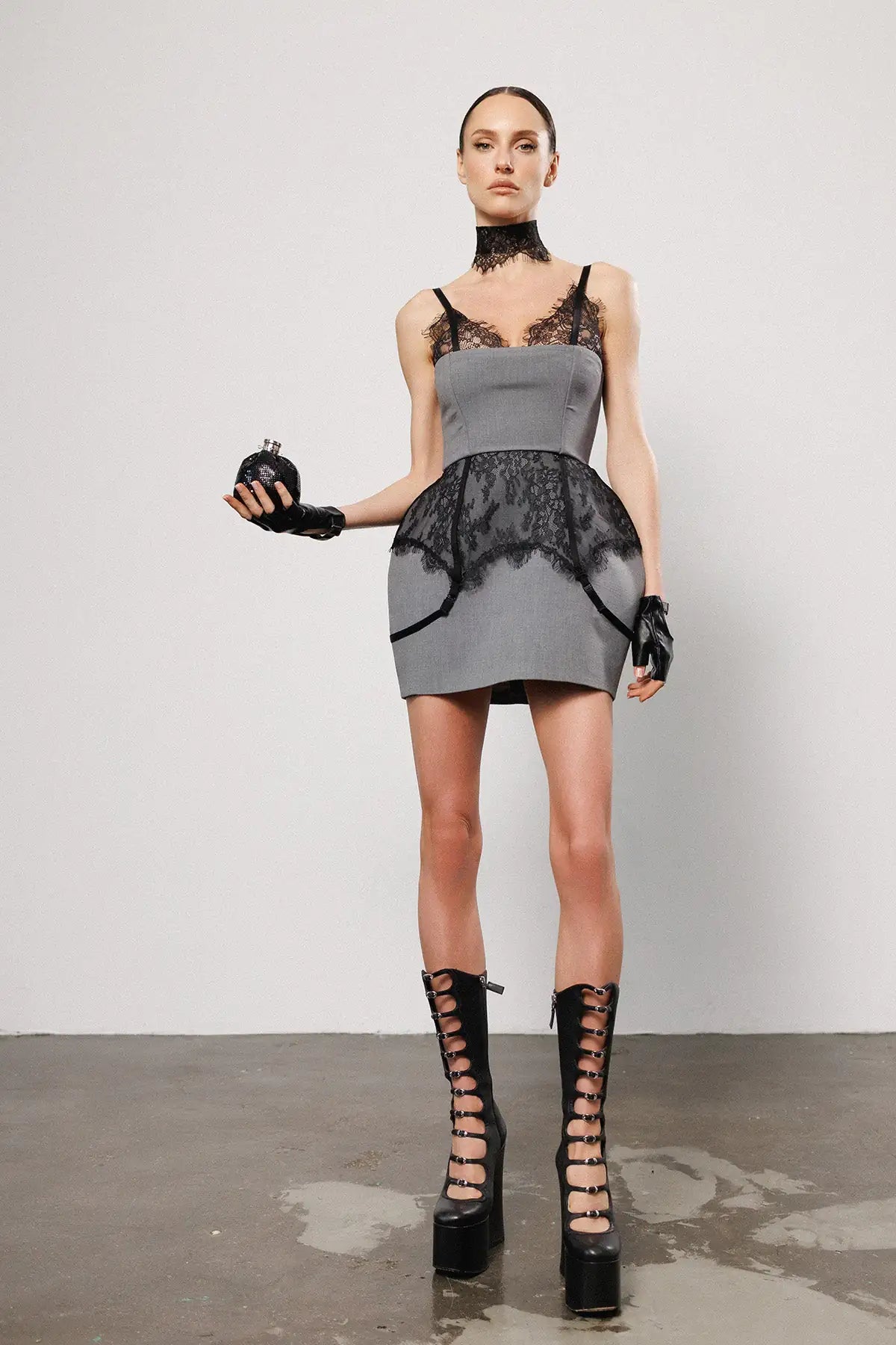 "Curved" Baby Doll Dress wit Suspender Straps