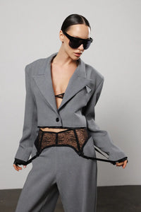 "Denial" Distressed Cropped Blazer