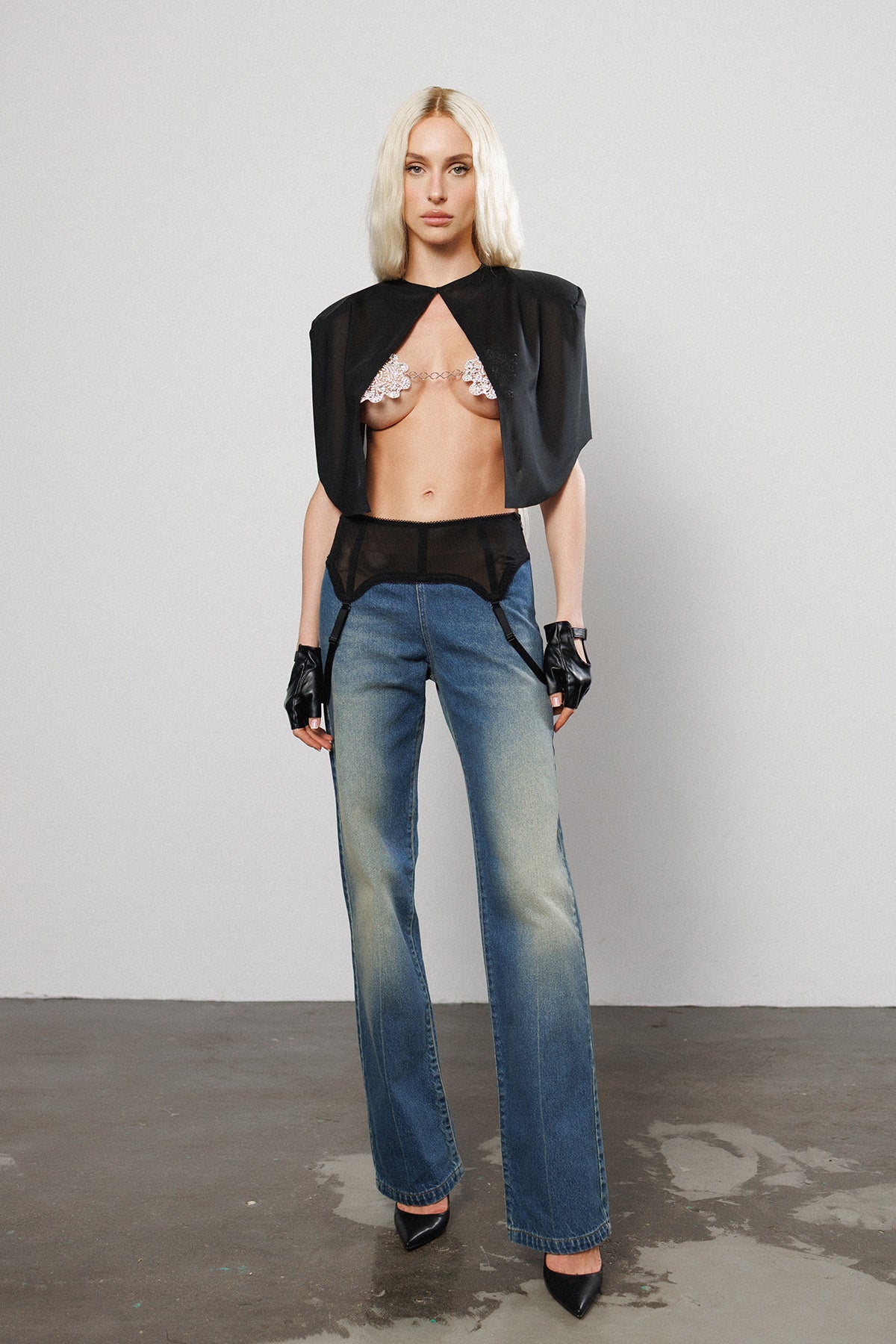 "Brat" Straight Leg Jeans with Suspender Straps