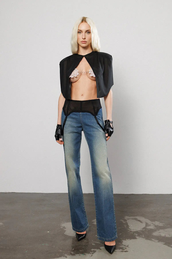 "Brat" Straight Leg Jeans with Suspender Straps