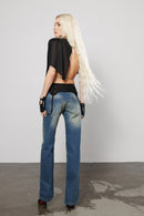"Brat" Straight Leg Jeans with Suspender Straps