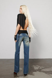 "Brat" Straight Leg Jeans with Suspender Straps