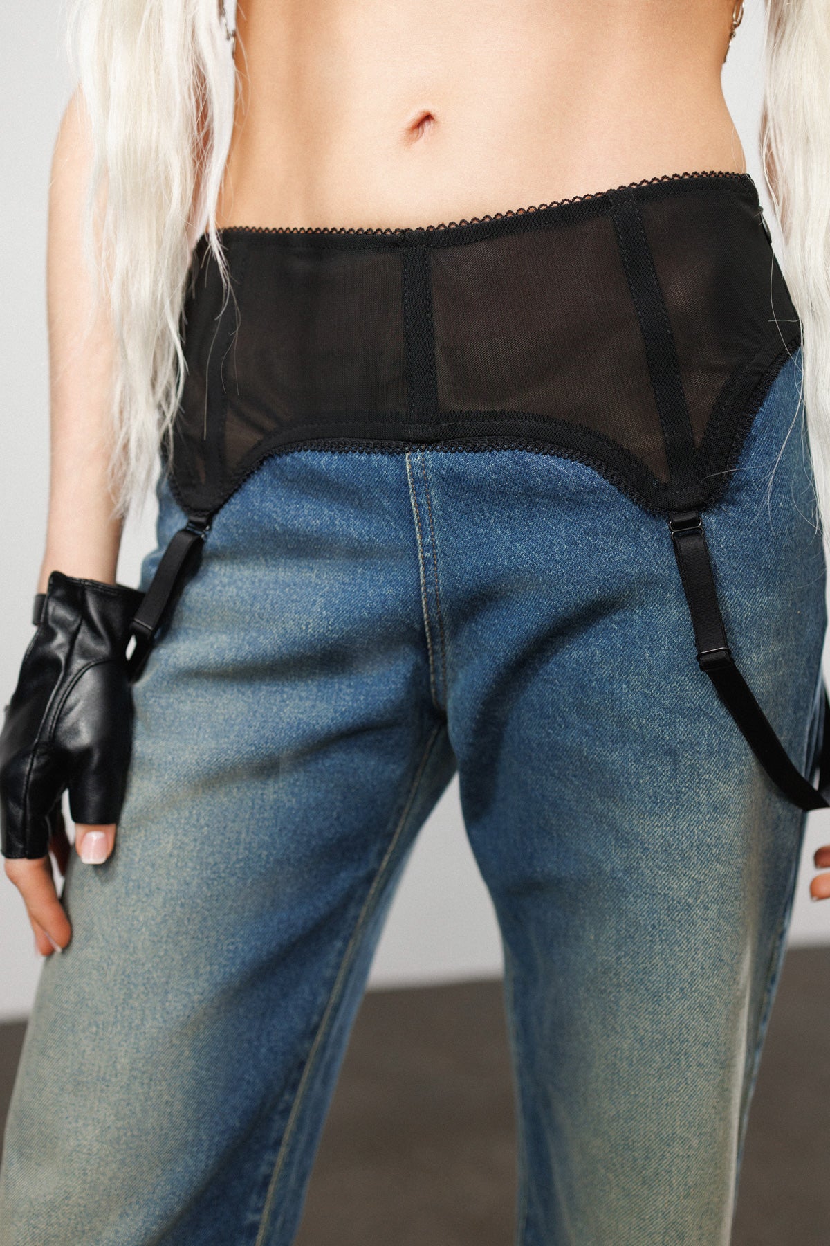 "Brat" Straight Leg Jeans with Suspender Straps