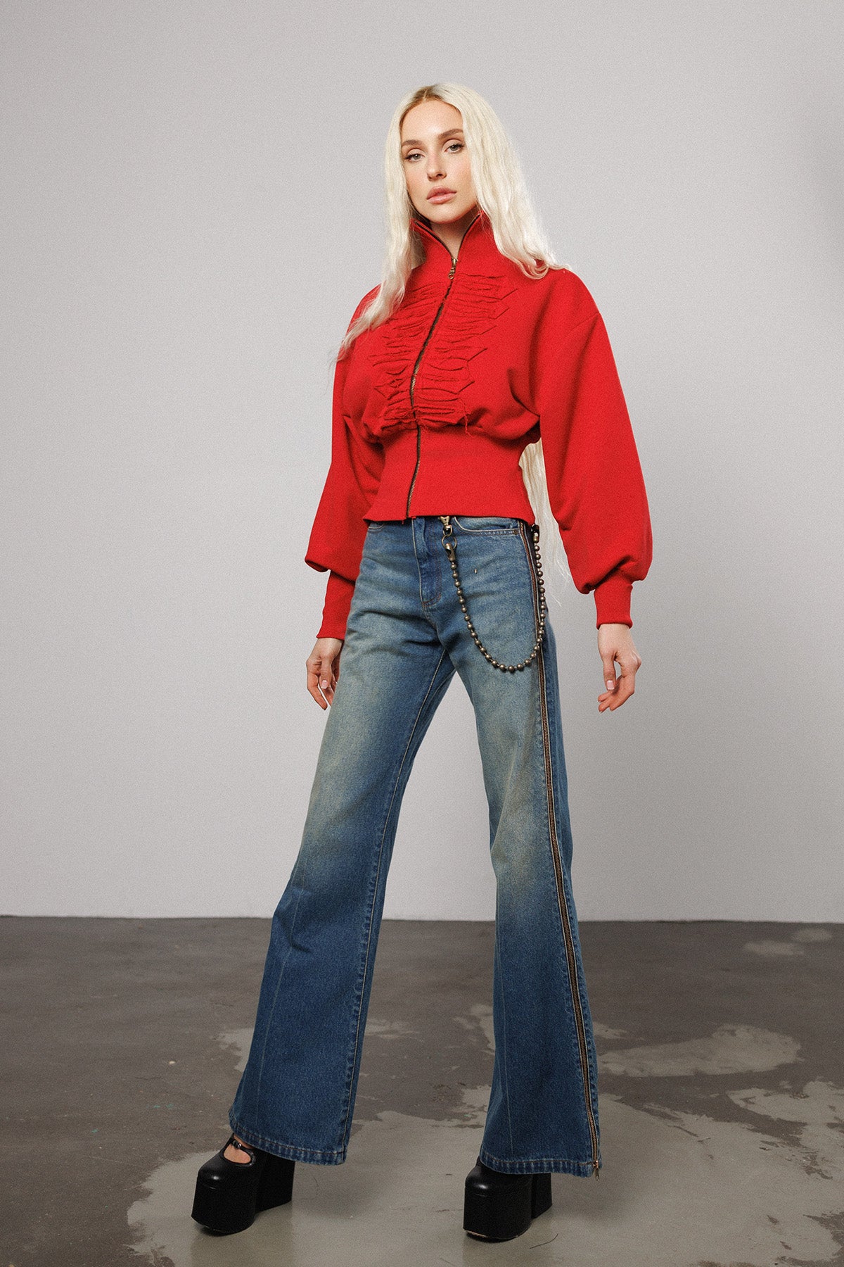 "Love" Distressed Cropped Zip-Up Jacket