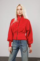 "Love" Distressed Cropped Zip-Up Jacket