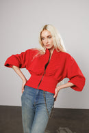 "Love" Distressed Cropped Zip-Up Jacket