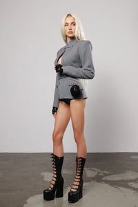 "Deep connection" Grey Cut-Out Structured Blazer