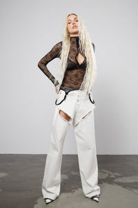 "Back online" Cut-Out White Jeans