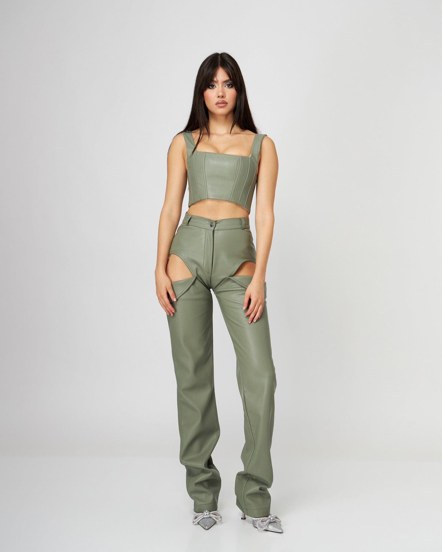 Olive faux hot sale leather pants